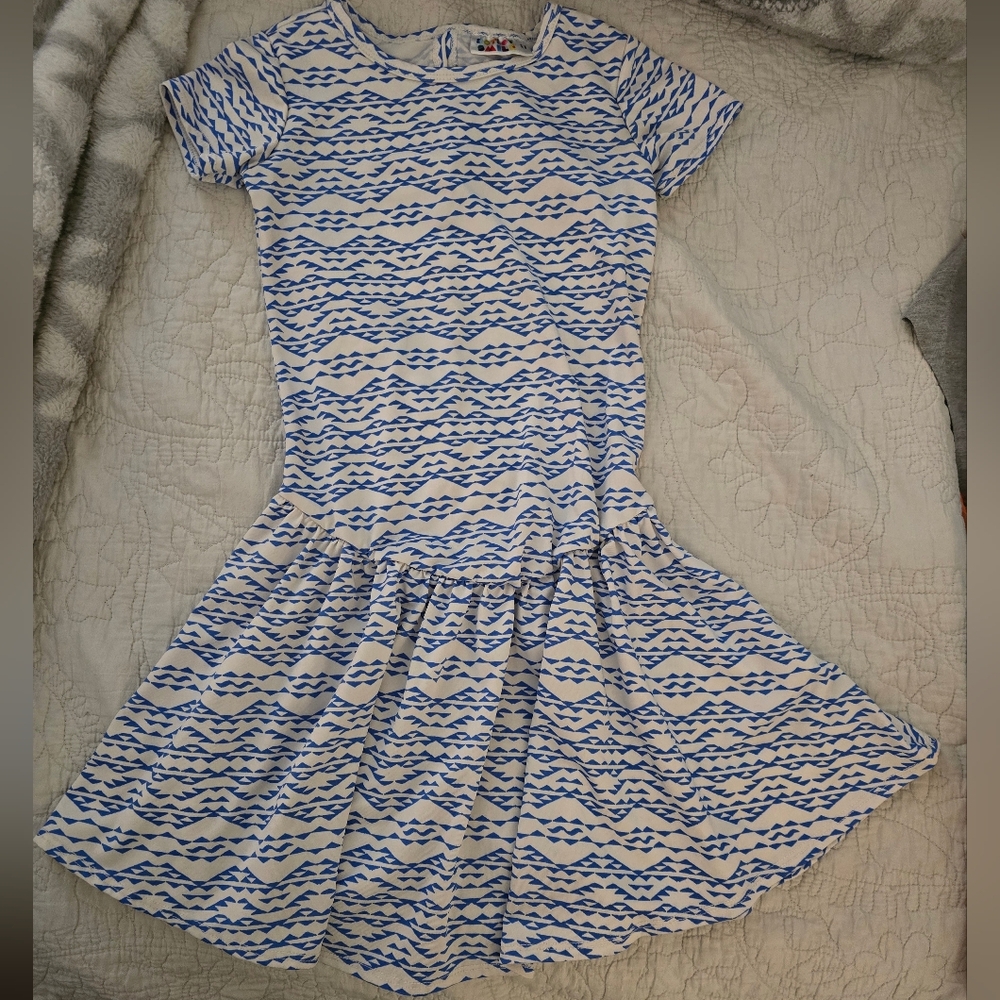 Blue & White Patterned Dot Dot Smile Flapper Dress 5/6